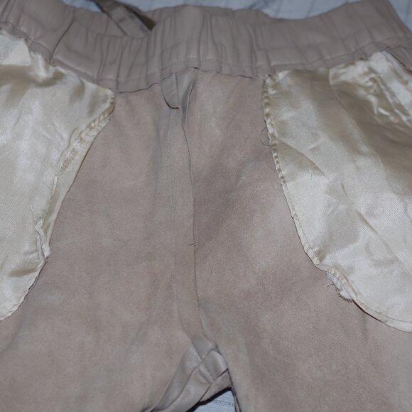 Rebecca Taylor Taupe Beige  leather pants elastic waist hem zip Jogger Size: 2 - Picture 10 of 17
